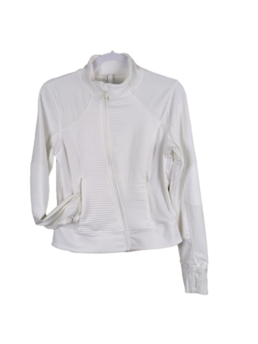 MONDETTA White Funnel Neck Long Sleeve Asymmetrical Zip Up Athletic Jacket